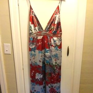 Asian inspired full length satiny dress